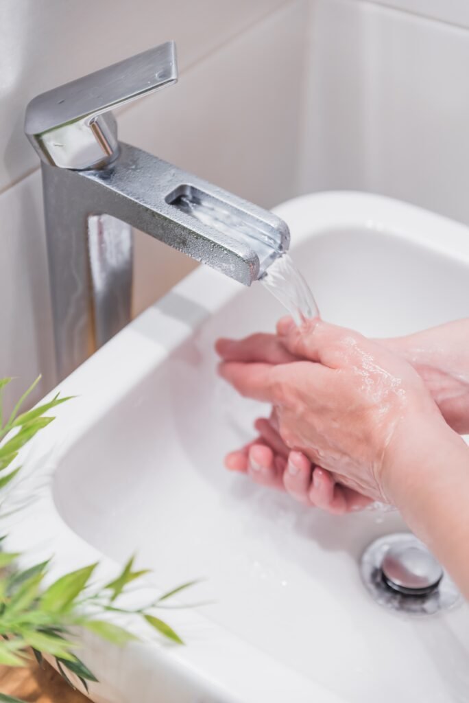 Hand washing with liquid soap